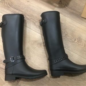 HUNTER Refined Back Adjustable Calf Stud Tall Rain Boots Black 6